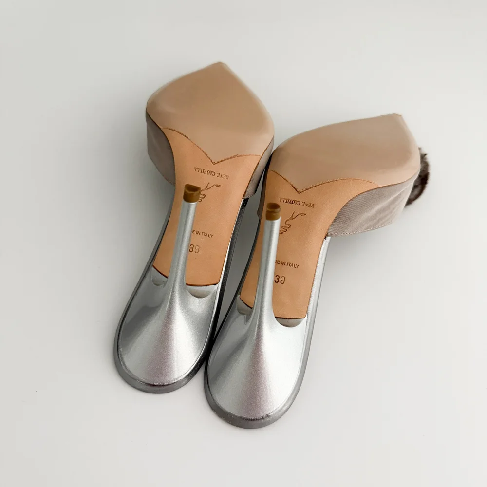 René Caovilla Luxurious Grey Fur Mule Heels (US 8.5 / IT 39